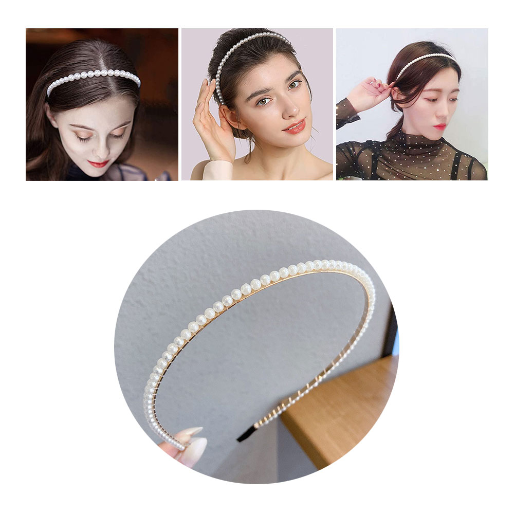 Image of (Ø12.5cm) Haarschmuck Braut Frisur Perlen Haarreif Einreihig - Weiss / Gold bei Apfelkiste.ch