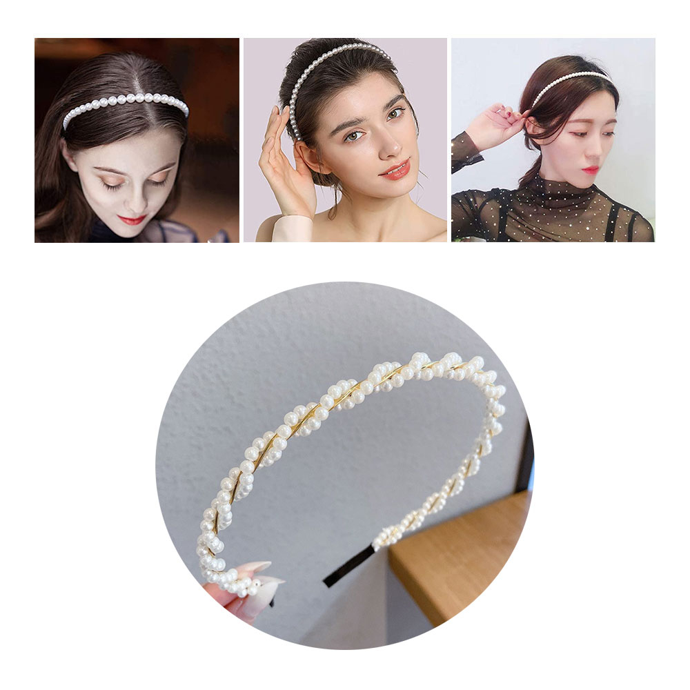 Image of (Ø12.5cm) Haarschmuck Braut Frisur Perlen Haarreif Gezwirbelt - Weiss / Gold bei Apfelkiste.ch