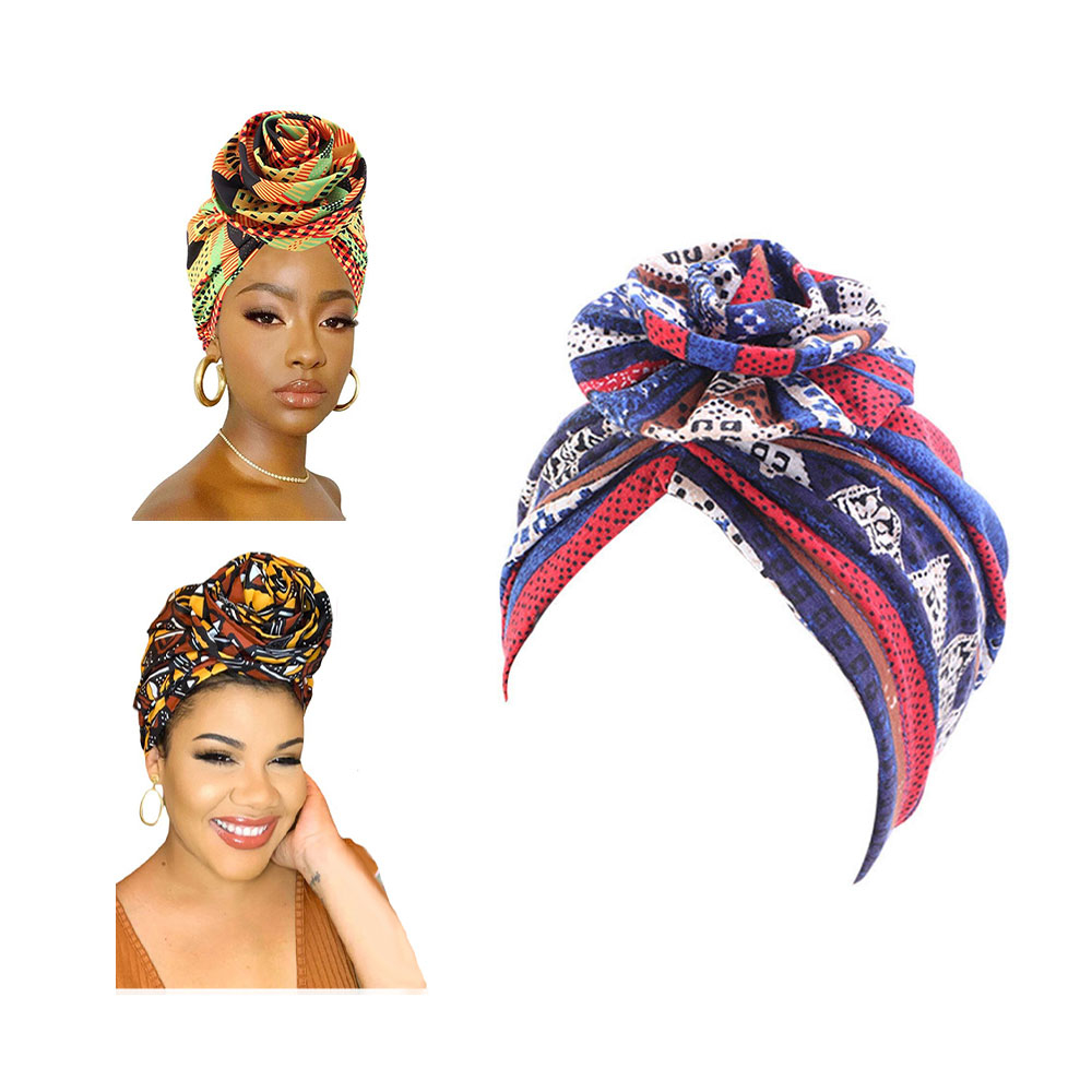 Image of (Ø25cm) Turban Kopftuch Damen Hijab Wickeltuch mit Blume - Blau / Rot bei Apfelkiste.ch