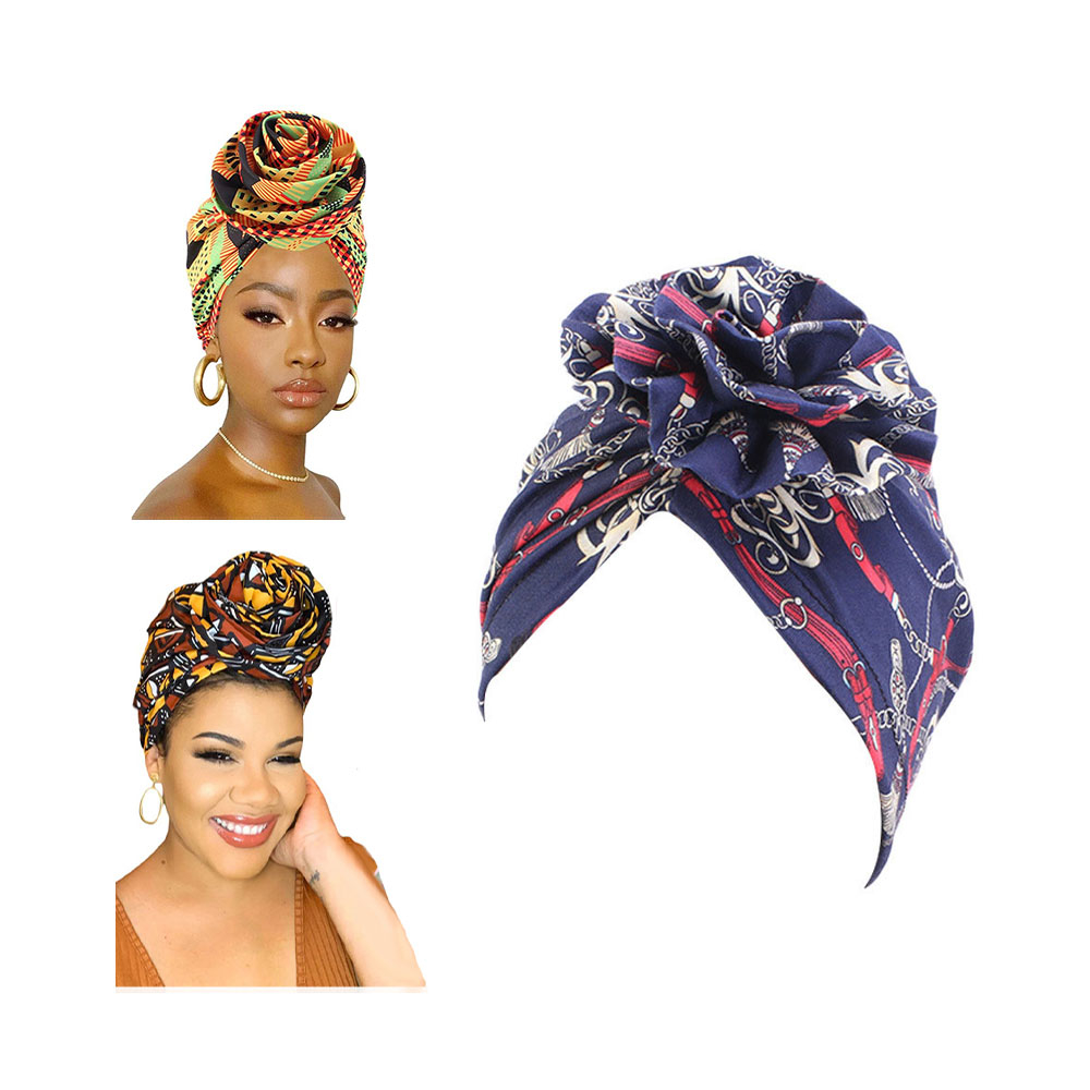 Image of (Ø25cm) Turban Kopftuch Damen Hijab Wickeltuch mit Blume - Dunkelblau bei Apfelkiste.ch