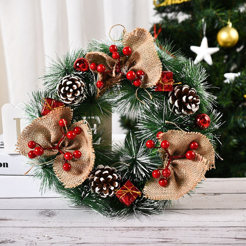 Image of (Ø30cm) Christmas Deko Advents Kranz Tannenzweige / Tannenzapfen / Maschen Tür Kranz - Grün / Rot / Braun bei Apfelkiste.ch