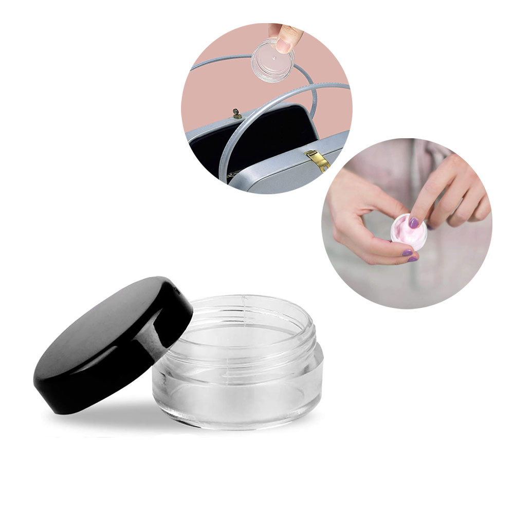 Image of (Ø38mm) 10ml Nachfüllbarer Kosmetik Behälter Reise Döschen Organizer - Transparent / Schwarz bei Apfelkiste.ch