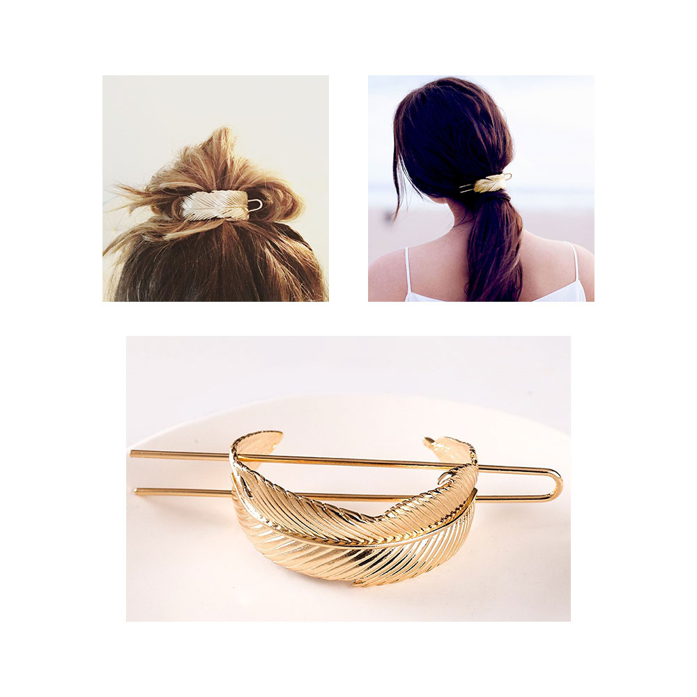 Image of (Ø6cm) Feder Haarnadel Metall Klammer Dutt Haarschmuck - Gold bei Apfelkiste.ch