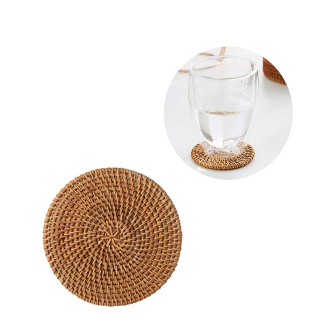 Ø80mm) Rattan Getränke Glas Untersetzer Braun