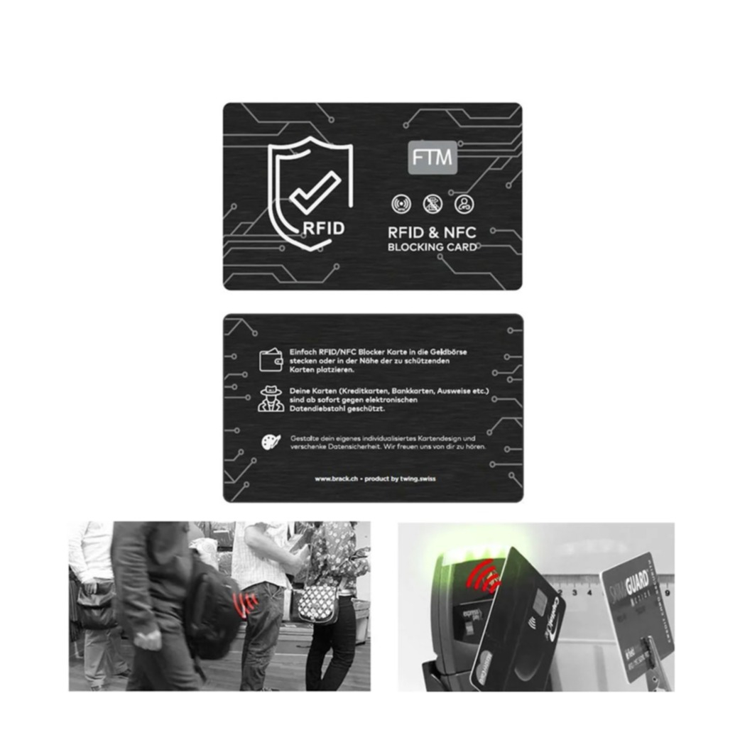 Image of FTM - Skimming Scan-Blocker Datenschutz für Kreditkarten / Bankkarten (RFID Skimming Schutz) - Schwarz bei Apfelkiste.ch