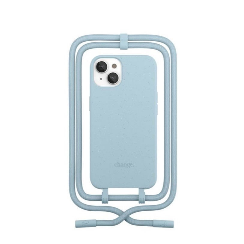 Image of Woodcessories - iPhone 13 Mini Change Necklace BioCase Antimikrobielle Schutzhülle Vegan Biologisch Abbaubar + Handykette (CHA080) - Pastel Blue bei Apfelkiste.ch