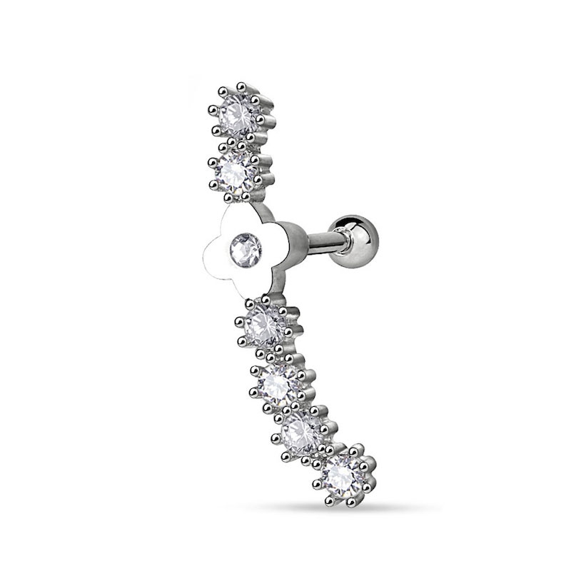 Image of Ohr Piercing Blumen mit Strasssteinen - Silber bei Apfelkiste.ch