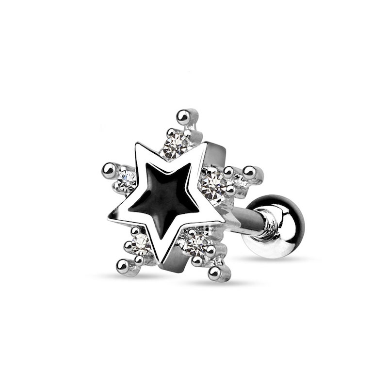 Image of Tragus Ohr Piercing Stern mit Strasssteinen - Silber bei Apfelkiste.ch
