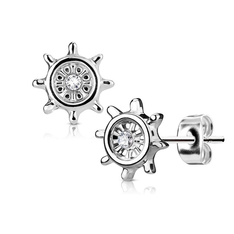 Image of Damen Ohrstecker Ohrringe Steuerrad mit Strassstein - Silber bei Apfelkiste.ch