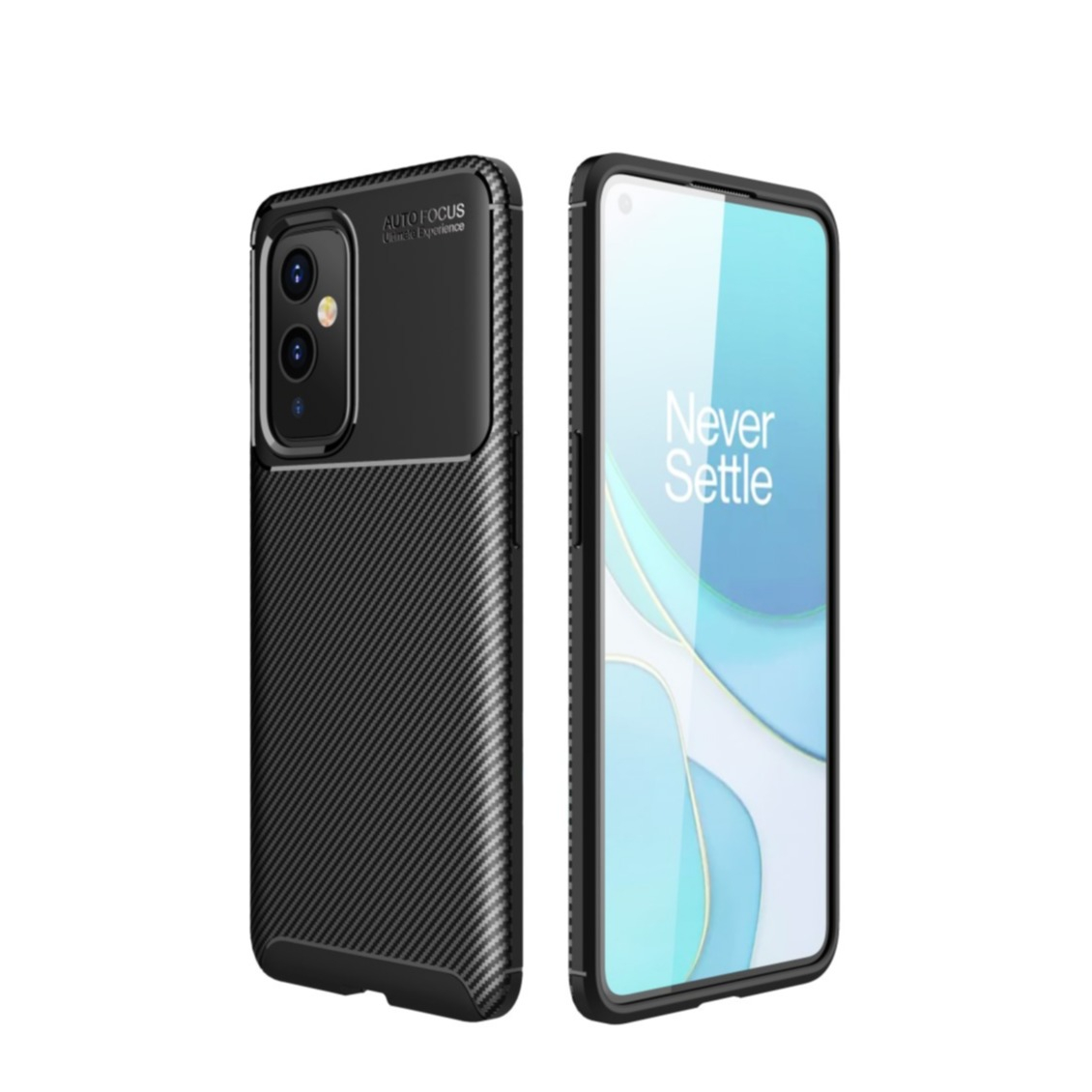Image of OnePlus 9 Gummi Case Schutzhülle mit Air Cushion Fallschutz im Carbon Look - Schwarz bei Apfelkiste.ch