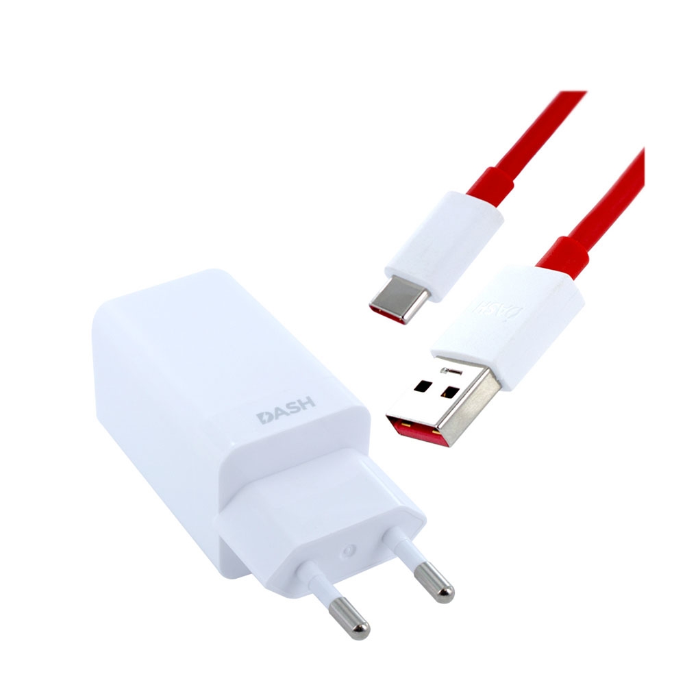 Image of OnePlus - Dash USB Schnellladegerät (4A) + (1m) USB C Kabel (DC0504 + D301) - Weiss / Rot bei Apfelkiste.ch