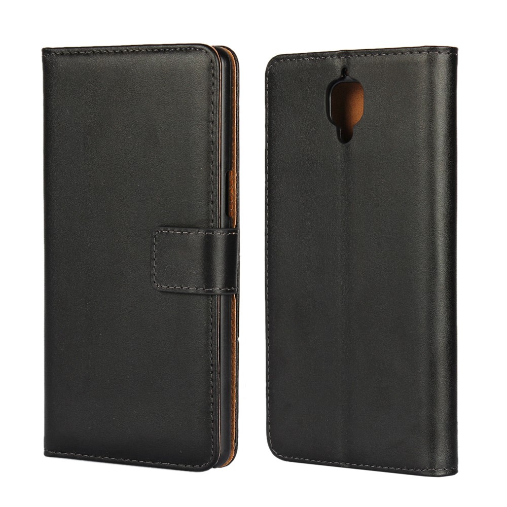 OnePlus 3T / 3 Echtleder Tasche Flip Cover mit Karten Etui - Schwarz