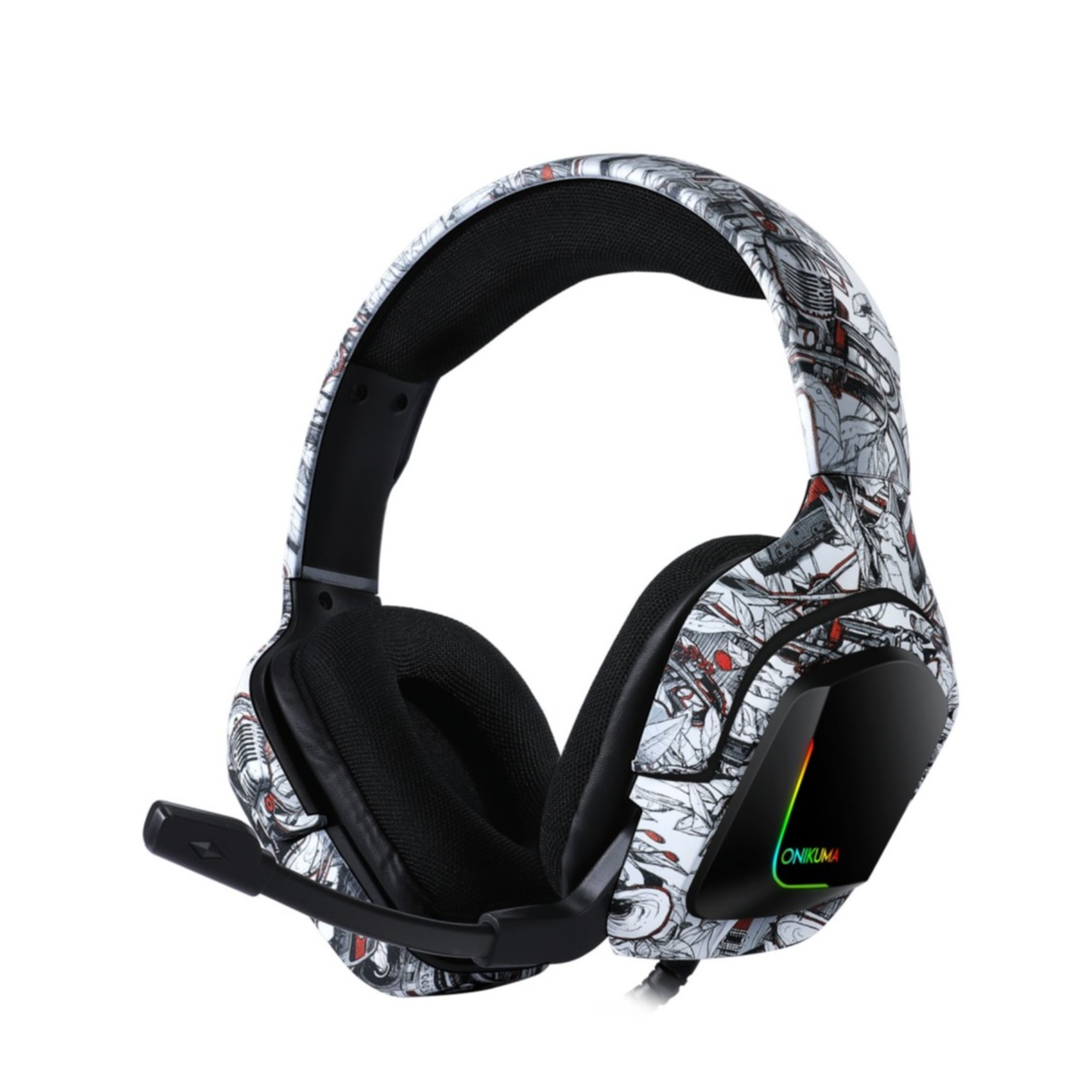 Image of Onikuma - K20 Gaming USB Kopfhörer Over-Ear LED Stereo Headset mit Mikrofon + 3.5 mm Klinken Anschluss - Oldschool Musik bei Apfelkiste.ch