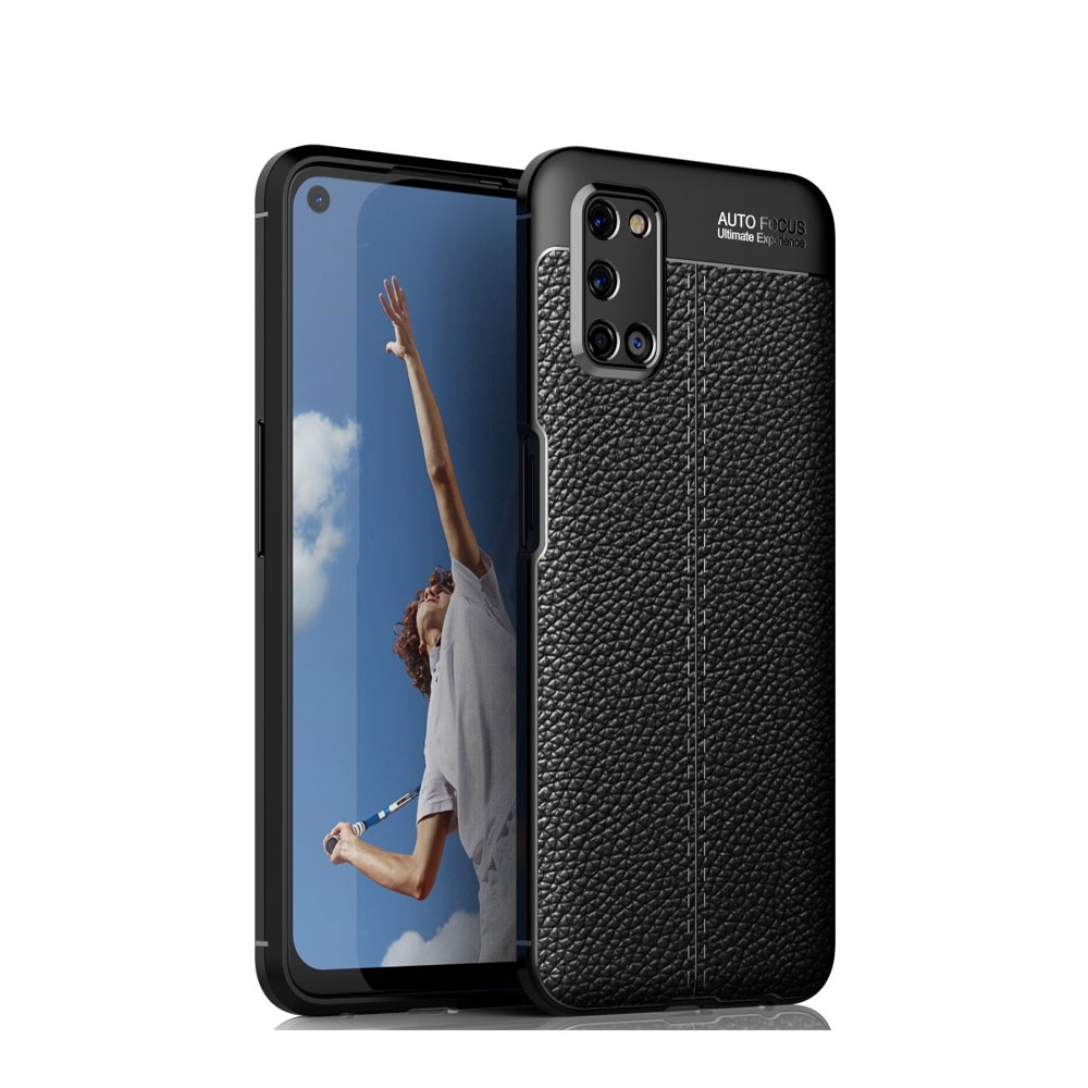 Image of Oppo A52 Gummi Hülle Litchi Look - Schwarz bei Apfelkiste.ch