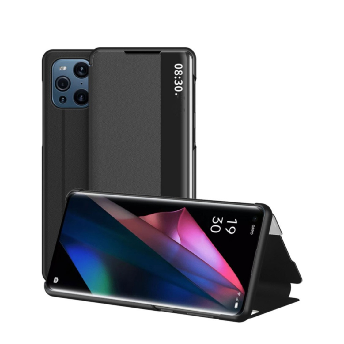 Image of Oppo Find X3 Pro Leder Hülle Slim Window View Flip Case - Schwarz bei Apfelkiste.ch