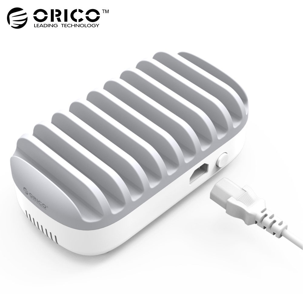 10-fach USB (120W/2.4A) Universal Ladestation Ladedock Multiport Aufsteller - Silber / Weiss