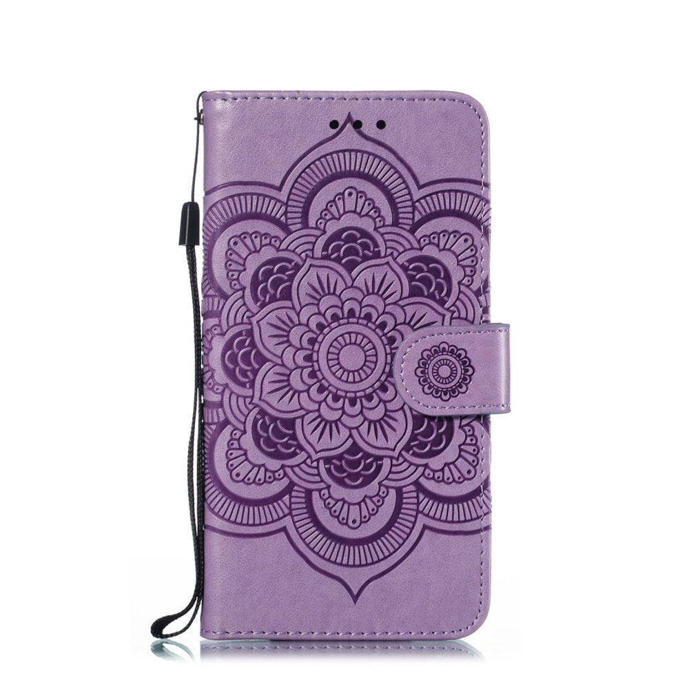 Huawei P Smart Plus (2019) Leder Tasche Wallet - Mandala Flowers - Lila