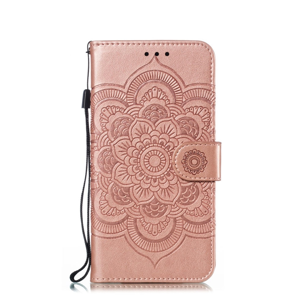 Huawei P Smart Plus (2019) Leder Tasche Wallet - Mandala Flowers - Roségold