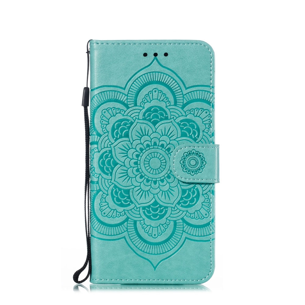Huawei P Smart Plus (2019) Leder Tasche Wallet - Mandala Flowers - Türkis