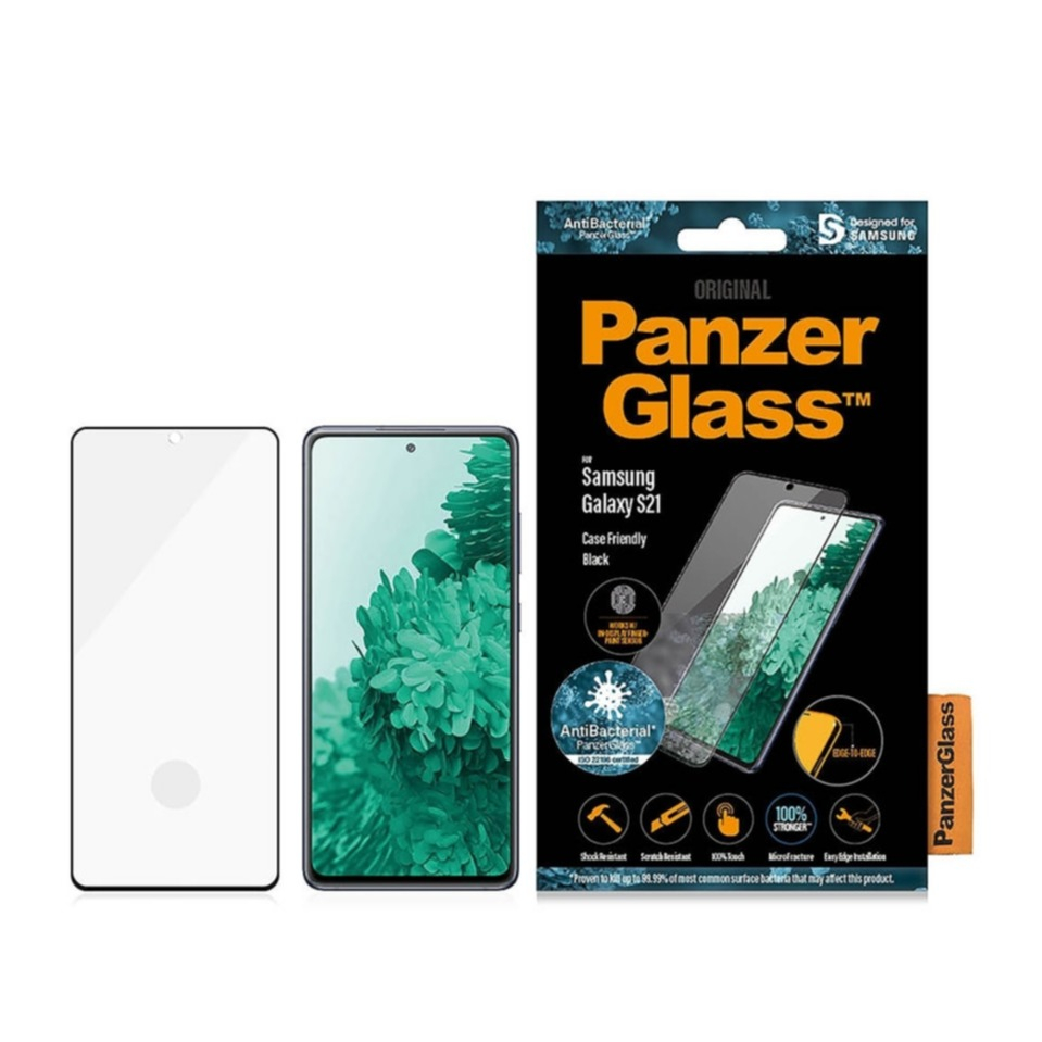 Image of PanzerGlass - Samsung Galaxy S21 5G Antibakterielle Panzer Glas Display Case Friendly mit Rahmen 0.3mm (7263) - Schwarz bei Apfelkiste.ch