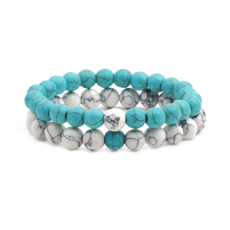 Image of Zweireihiges Damen Armkettchen Marmorierte Perlen - Weiss / Türkis bei Apfelkiste.ch