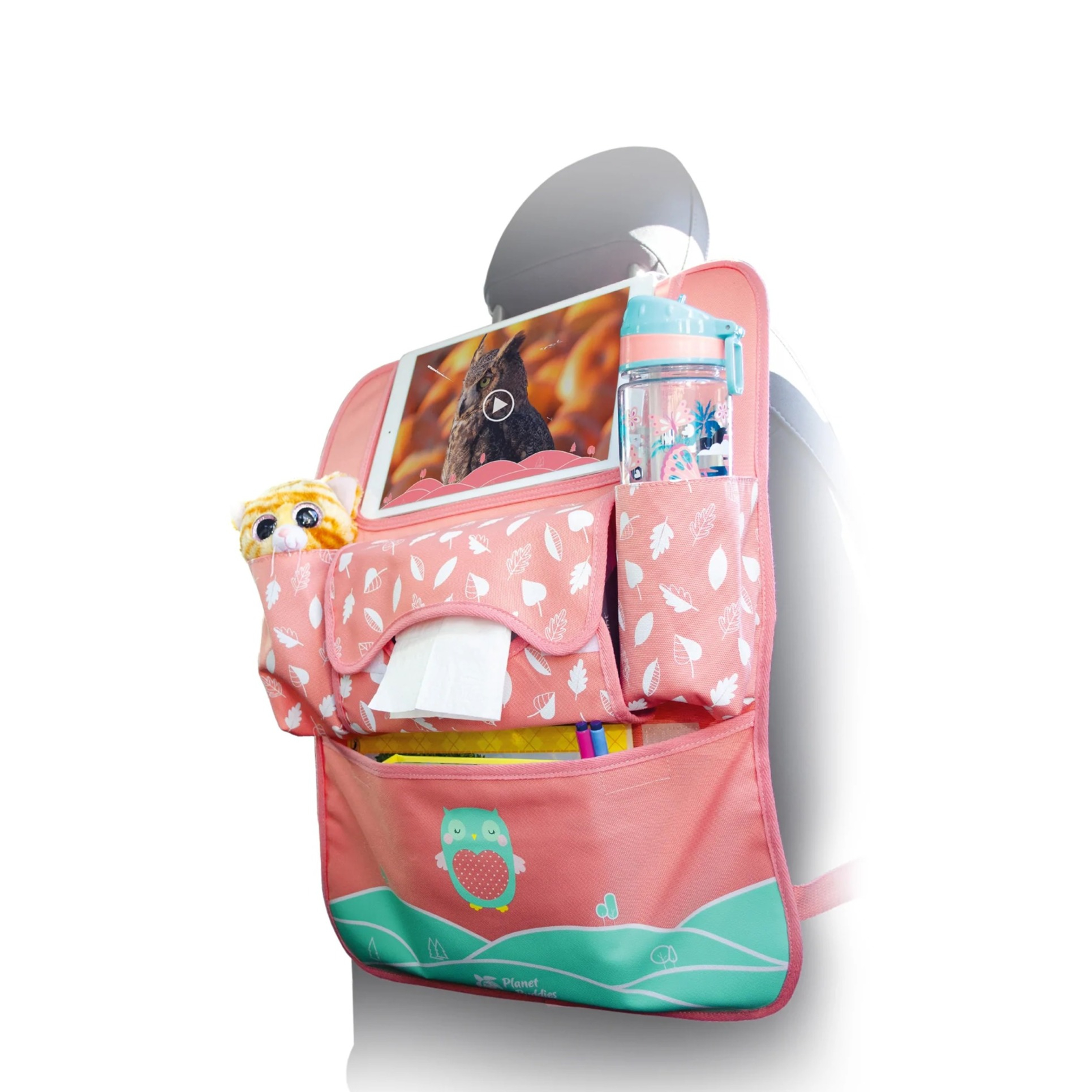 Image of Planet Buddies - Multifunktionaler Kinder Autositz Organizer Rücksitz Bezug inkl. Tablet Halterung - Olive the Owl bei Apfelkiste.ch