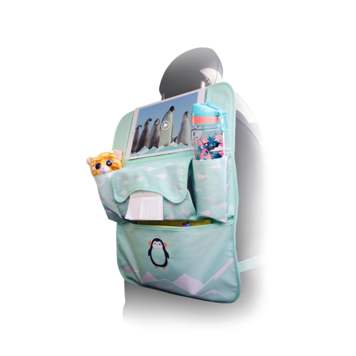 Image of Planet Buddies - Multifunktionaler Kinder Autositz Organizer Rücksitz Bezug inkl. Tablet Halterung - Pepper the Penguin bei Apfelkiste.ch