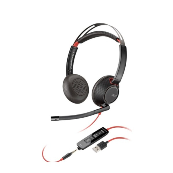 Image of Poly (Plantronics) - Blackwire 5220 On-Ear Kopfhörer Office Headset USB A / 3.5mm Klinken Anschluss (207576-201) - Schwarz / Rot bei Apfelkiste.ch