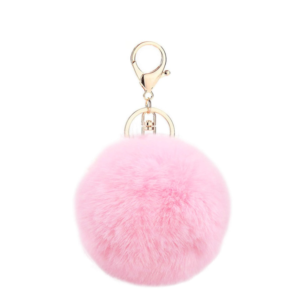Image of Pompom Schlüsselanhänger Handtaschen Accessoire mit Spaltring + Trigger Verschluss - Rosa / Gold bei Apfelkiste.ch