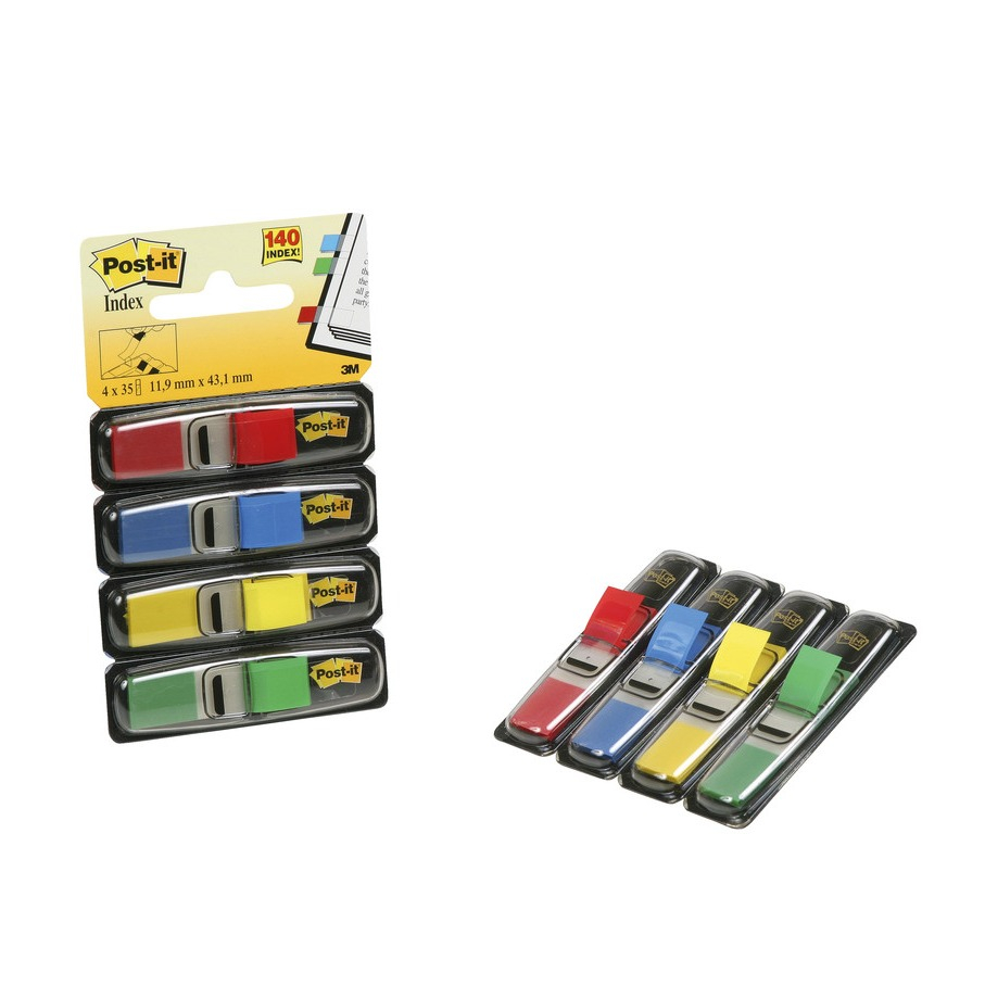 Image of Post-it - Index Haftnotizen Streifen Sticky Notes mit Dispenser 4 Farben à 35 Blatt (683-4) bei Apfelkiste.ch