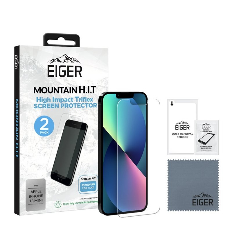 Image of (2er Set) Eiger - iPhone 13 Mini Mountain H.I.T High Impact Tri Flex Display Hybrid Glas Case Friendly (EGSP00783) bei Apfelkiste.ch