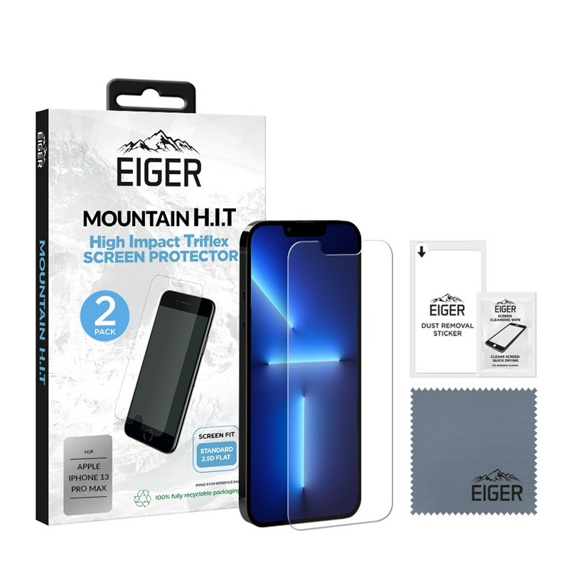 Image of (2er Set) Eiger - iPhone 13 Pro Max Mountain H.I.T High Impact Tri Flex Display Hybrid-Glas Case Friendly (EGSP00787) bei Apfelkiste.ch