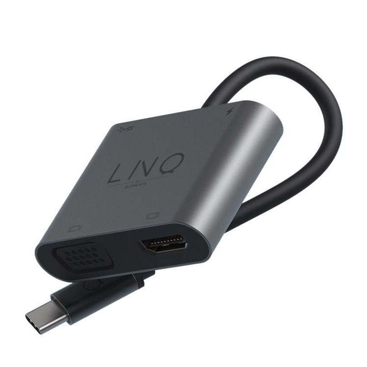 Image of 4in1 LINQ - (100W) USB C Multiport Adapter mit 4K HDMI / VGA 1080p / USB C (PD) / USB 3.2 (LQ48001) - Grau bei Apfelkiste.ch