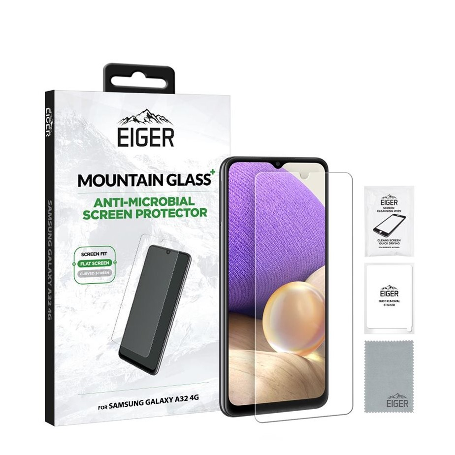 Image of Eiger - Samsung Galaxy A32 (4G) Antimikrobielle Mountainglass+ 2.5D Panzer Glas Display Schutz Case Friendly (EGMSP00185) bei Apfelkiste.ch