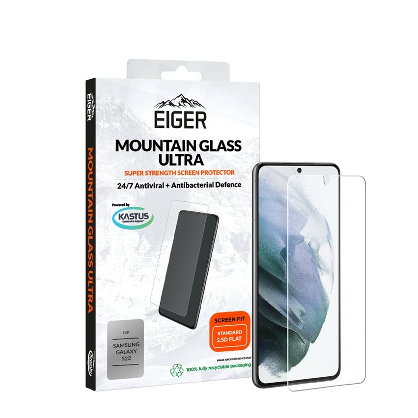Image of Eiger - Samsung Galaxy S22 5G Antibakterielle Antivirale Mountainglass Ultra 2.5D Panzer Glas Display Schutz Case Friendly (EGMSP00212) bei Apfelkiste.ch