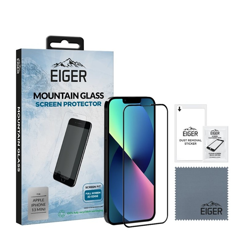 Image of Eiger - iPhone 13 Mini Mountainglass 3D Panzer Glas Display Case Friendly mit Rahmen (EGSP00780) - Schwarz bei Apfelkiste.ch