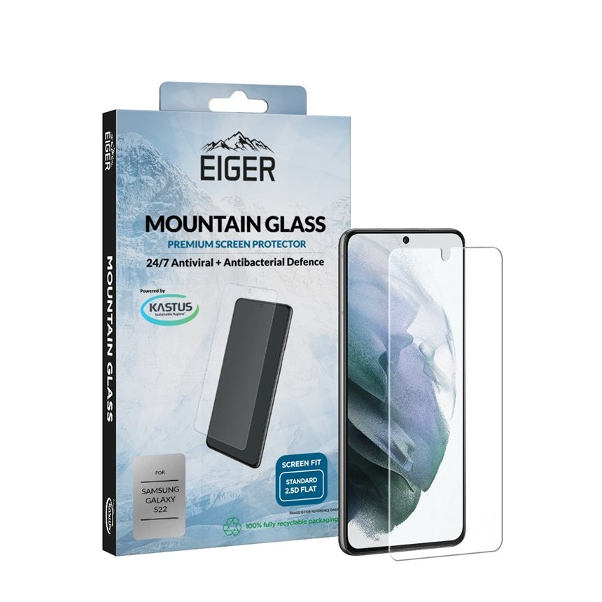 Image of Eiger - Samsung Galaxy S22 5G Antibakterielle Antivirale Mountainglass 2.5D Panzer Glas Display Case Friendly (EGSP00809) bei Apfelkiste.ch