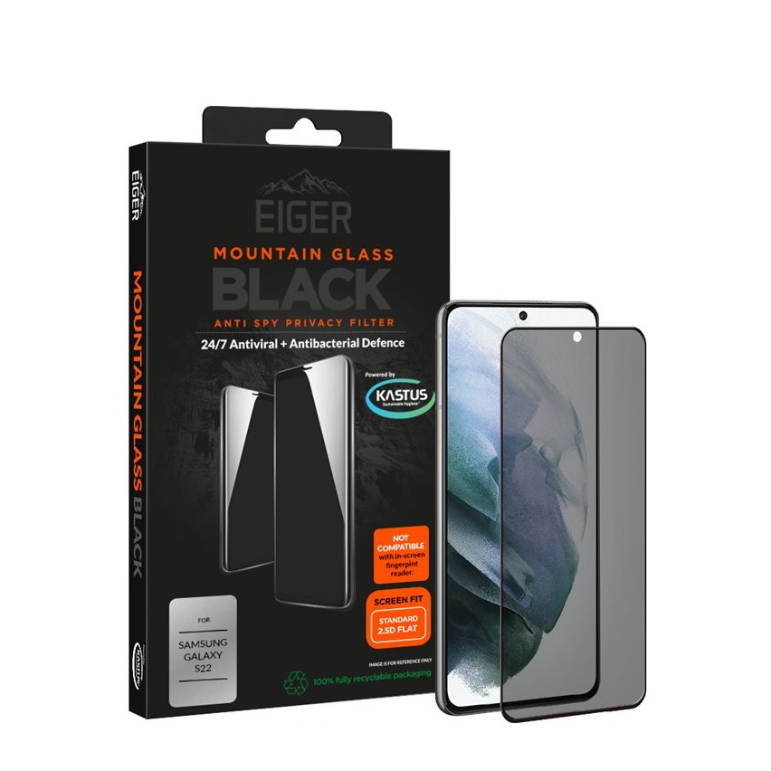 Image of Eiger - Samsung Galaxy S22 5G Antibakterielle Antivirale Mountain Black Privacy 3D Panzer Glas Display Case Friendly (EGMSP00214) bei Apfelkiste.ch