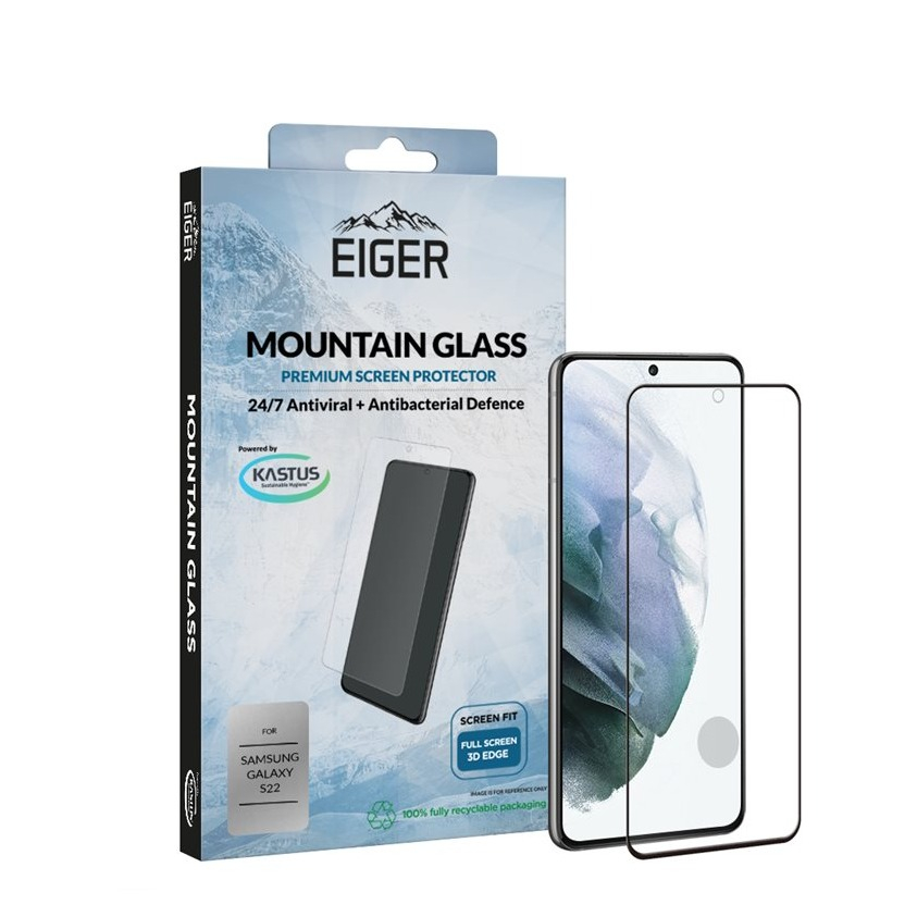 Image of Eiger - Samsung Galaxy S22 5G Antibakterielle Antivirale Mountainglass 3D Panzer Glas Case Friendly mit Rahmen (EGSP00810) - Schwarz bei Apfelkiste.ch