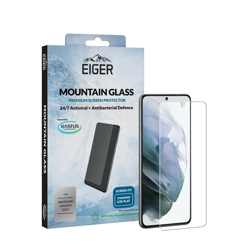 Image of Eiger - Samsung Galaxy S22+ Plus 5G Antibakterielle Antivirale Mountainglass 2.5D Panzer Glas Display Case Friendly (EGSP00814) bei Apfelkiste.ch