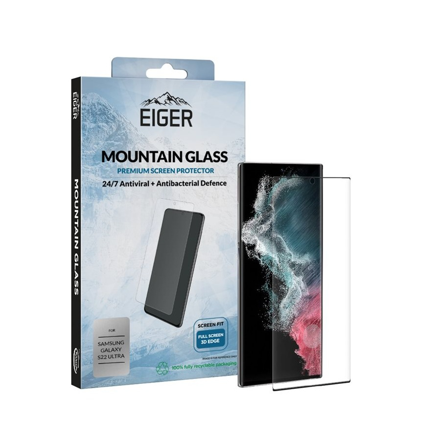 Image of Eiger - Samsung Galaxy S22 Ultra 5G Antibakterielle Antivirale Mountainglass 3D Panzer Glas Case Friendly mit Rahmen (EGSP00819) - Schwarz bei Apfelkiste.ch