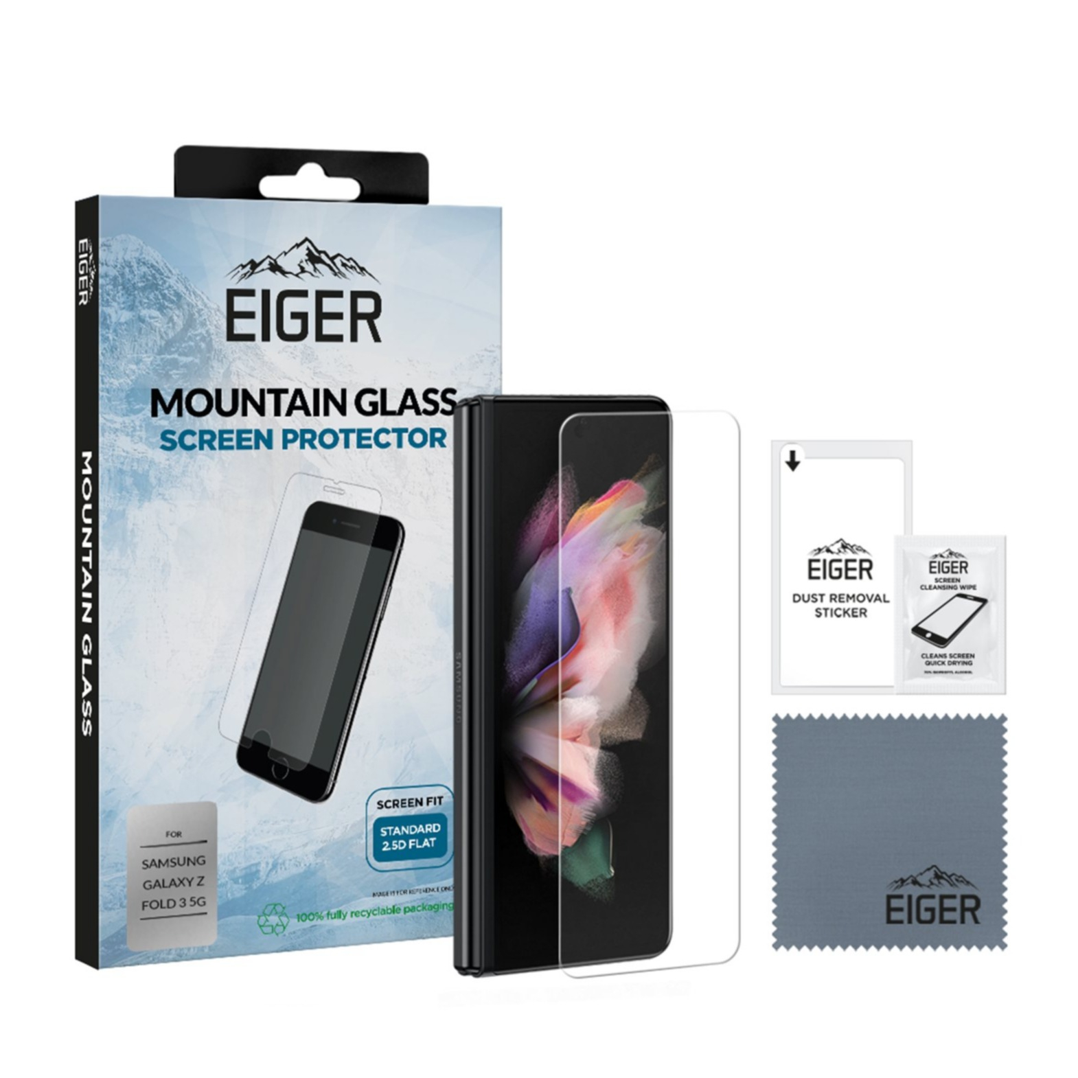 Image of Eiger - Samsung Galaxy Z Fold3 5G Mountainglass 2.5D Panzer Glas Display Case Friendly (EGSP00794) bei Apfelkiste.ch