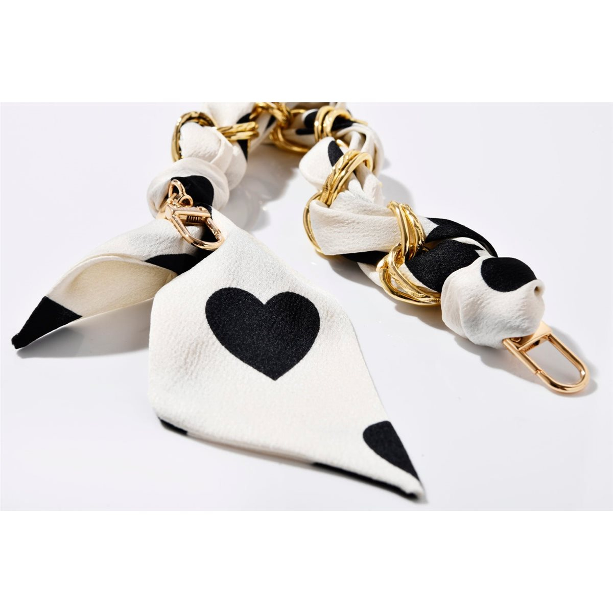 Image of ETUUI - (25cm) Universal Handykette mit Seidentuch für Schutzhülle mit Karabiner Verschluss (silk-chain-derby-w-s) - Weiss / Schwarz bei Apfelkiste.ch