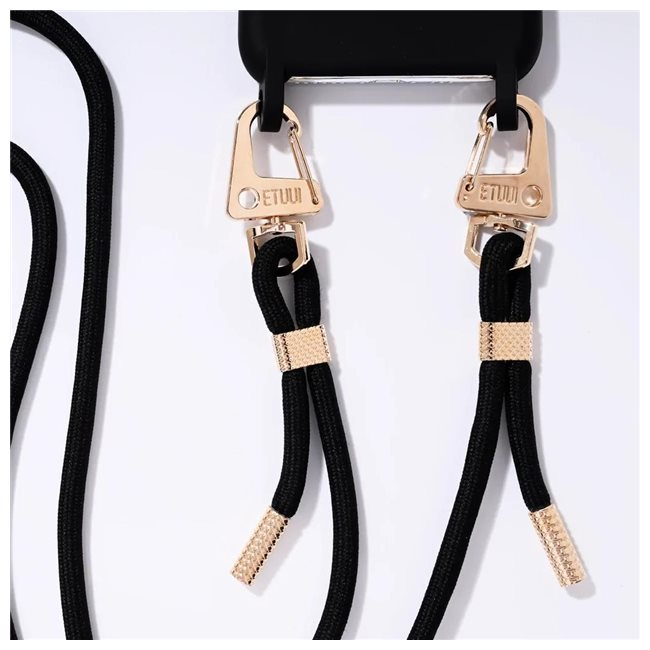 Image of ETUUI - (55cm) Universal Geflochtene Necklace Handykette für Schutzhülle mit Karabiner Verschluss (tokyo-black) - Schwarz / Gold bei Apfelkiste.ch