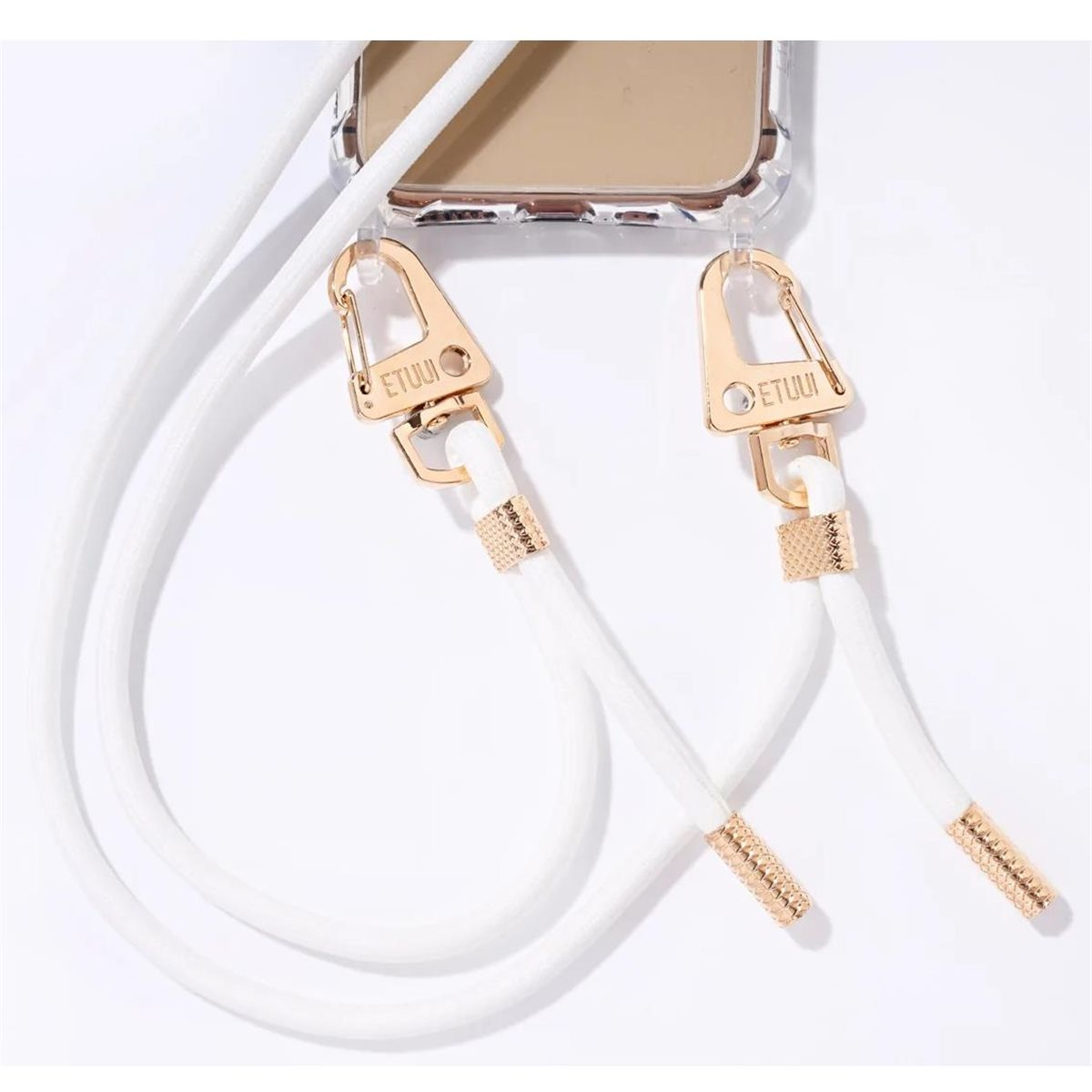 Image of ETUUI - (55cm) Universal Geflochtene Necklace Handykette für Schutzhülle mit Karabiner Verschluss (tokyo-white) - Weiss / Gold bei Apfelkiste.ch