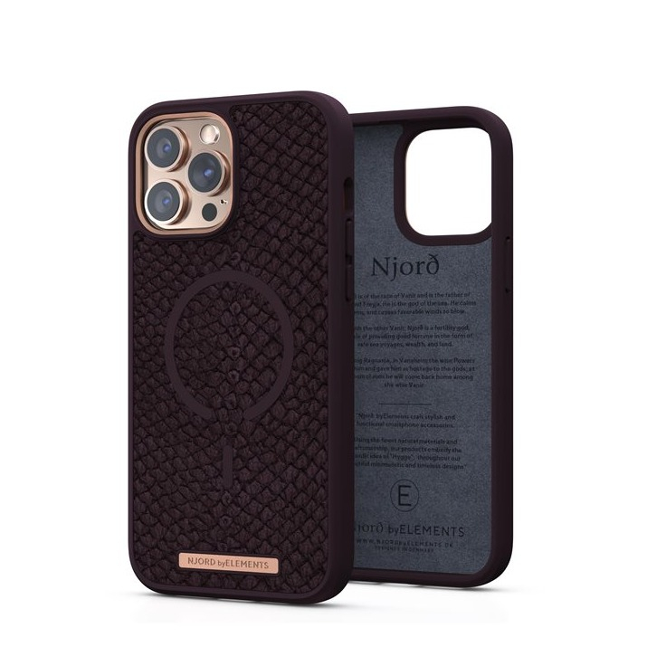 Image of Njord by Elements - iPhone 13 Pro Max MagSafe Lachsleder Hülle (SL14163) - Dunkelrot bei Apfelkiste.ch