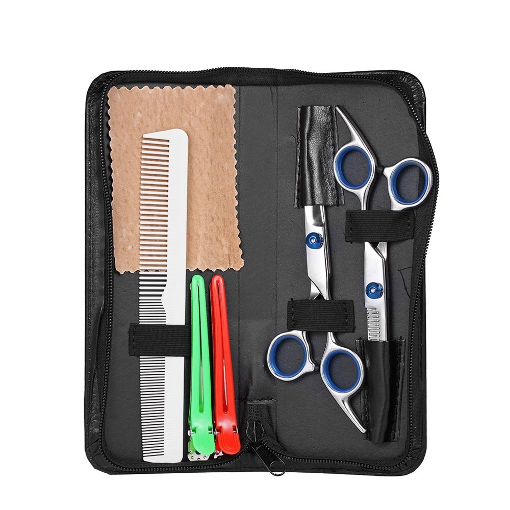 Image of (7-tlg. Set) Professionelles Coiffeur Haarschneide Scheren Friseur Set mit Ausdünnschere - Silber bei Apfelkiste.ch