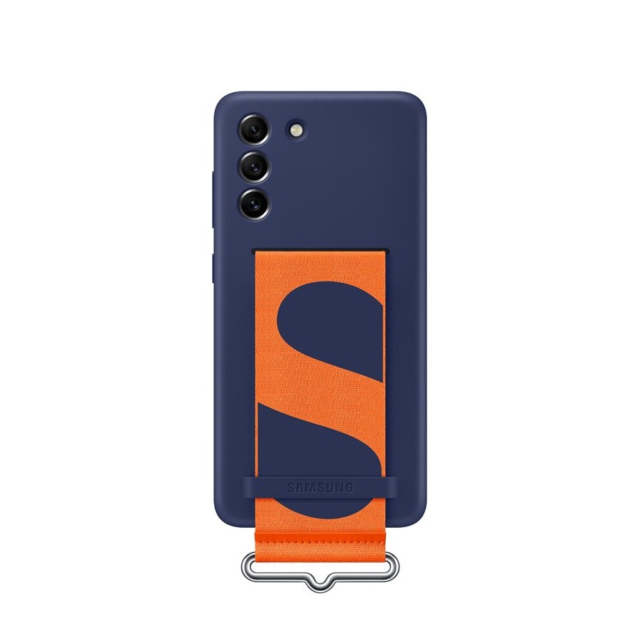 Image of Samsung - Galaxy S21 FE 5G Silikon Strap Cover Hülle mit Riemen (EF-GG990TNEGWW) - Blau / Orange bei Apfelkiste.ch