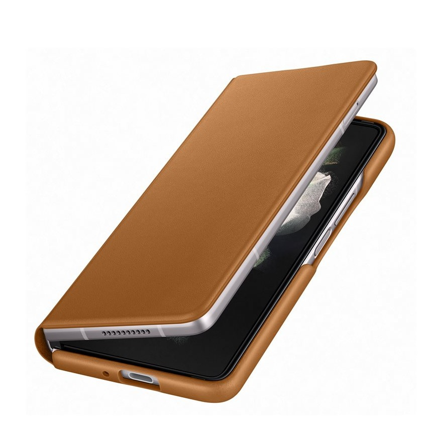 Image of Samsung - Galaxy Z Fold3 5G Echtleder Tasche Flip Cover mit Trageschlaufe (EF-FF926LAEGWW) - Braun bei Apfelkiste.ch