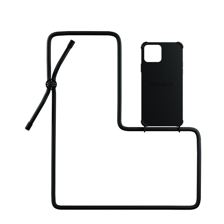 Image of Urbany's - (130cm) iPhone 11 All Black Necklace Hybrid Hülle Air Cushion Fallschutz + Handykette (PN-ABB-I11-ABB) - Schwarz bei Apfelkiste.ch